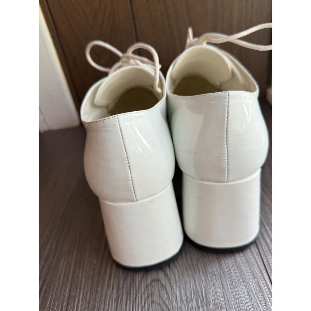 White Platform Oxford Heels, Women's Lace Up Chunky Heel Shoes, Retro size small